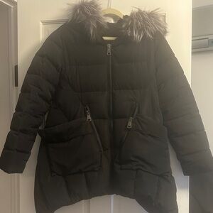 Annabelle Black down Puffer Jacket with Fur Trim